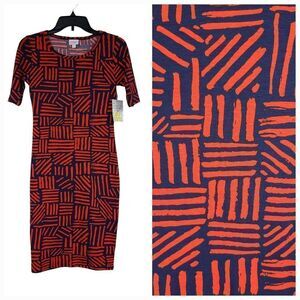 LuLaRoe Julia Dress Knit XXS (00-0) Red & Blue Midi Fitted Business Casual NWT